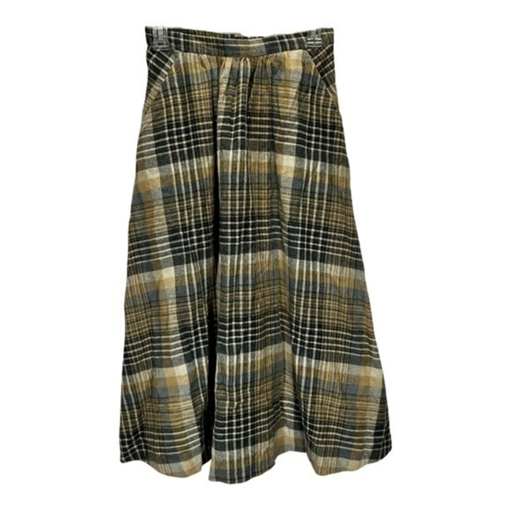 Vintage Handmade Women’s Cottagecore Style Black Yellow Plaid Midi Skirt